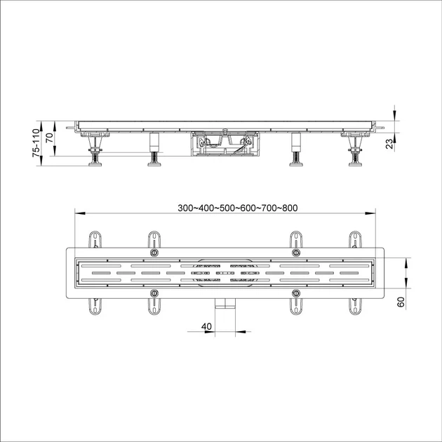 IT13-FT01/400 ITAL Душовий трап 400*70*67 мм ABS пластик, сірий (блістер) {5/1} - зображення 3