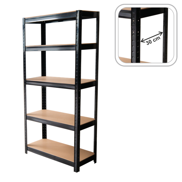 Стеллаж металлический 5 полок для гаража 180×90×30 см до 875 кг GWI7361 для мастерской подсобки склада чёрный прочный стеллаж для инструментов коробок бытовых вещей разборный универсальный для хранения предметов - изображение 7