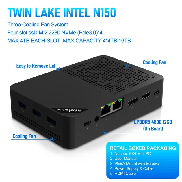 MINI PC SZBOX EX4 12/512GB, N150, DDR5, EMMC 64GB, Win 11 - Фото 6 MINI PC SZBOX EX4 12/512GB, N150, DDR5, EMMC 64GB, Win 11 - изображение 6