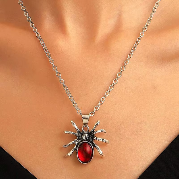 Кулон подвеска Spider паук в виде паука и красного кристалла готическое в стиле панк - изображение 5