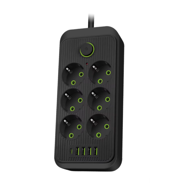 Мережевий фільтр-подовжувач QL-1075u 6 розеток 4-USB 1-Type-C чорний - Фото 2 Мережевий фільтр-подовжувач QL-1075u 6 розеток 4-USB 1-Type-C чорний - зображення 2