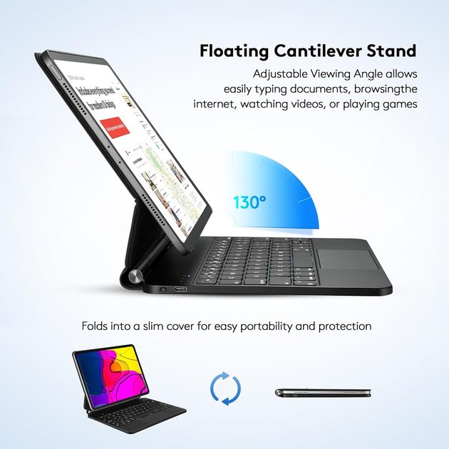 Чехол-клавиатура с тачпадом для iPad Air 4/5 (10.9") Magic Keyboard Bluetooth кейс с подсветкой и магнитным креплением - изображение 3