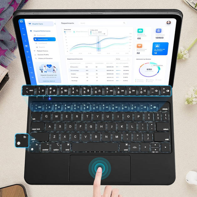 Чехол-клавиатура с тачпадом для iPad Air 4/5 (10.9") Magic Keyboard Bluetooth кейс с подсветкой и магнитным креплением - изображение 5