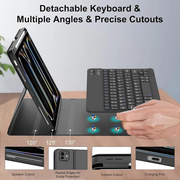 Чехол JADEMALL для iPad Pro 11 дюймов с клавиатурой (M4) 2024 - Беспроводной съемный чехол-клавиатура QWERTZ - изображение 4