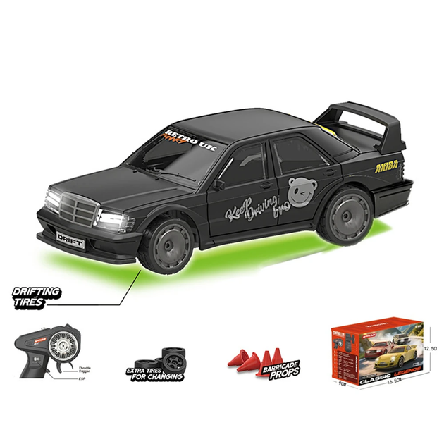 Радіокерована машинка Mercedes W201 Mini Drift K2 1:43 4WD на пульті керування, RC дрифт автомобіль до 15 км/год, LED, USB - зображення 5