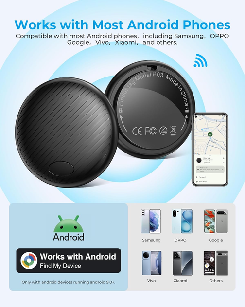 Android Tracker Tag 2 Pack, Smart Tag Bluetooth Key Finder, работает с Google Find My (только для Android), Locator предметов - Фото 4 Android Tracker Tag 2 Pack, Smart Tag Bluetooth Key Finder, работает с Google Find My (только для Android), Locator предметов - изображение 4