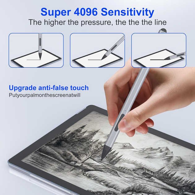 Стилус Surface Pen для Microsoft Surface Pro - 75 дней работы от батареи + 4096 Гц наклона и давления + колпачок для сенсорного - изображение 6