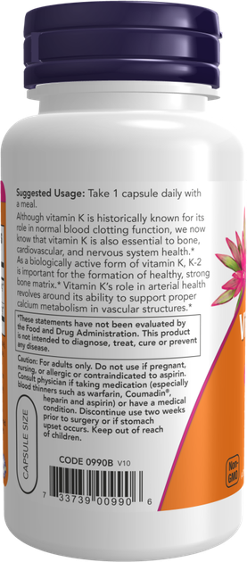 Дієтична добавка Now Foods Вітамін K-2 100 мкг 100 капсул (733739009906) - зображення 3