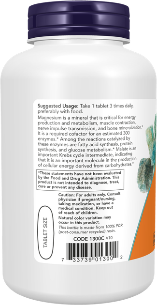Suplement diety Now Foods Magnesium Malate 1000 mg 180 tabletek (733739013002) - obraz 3