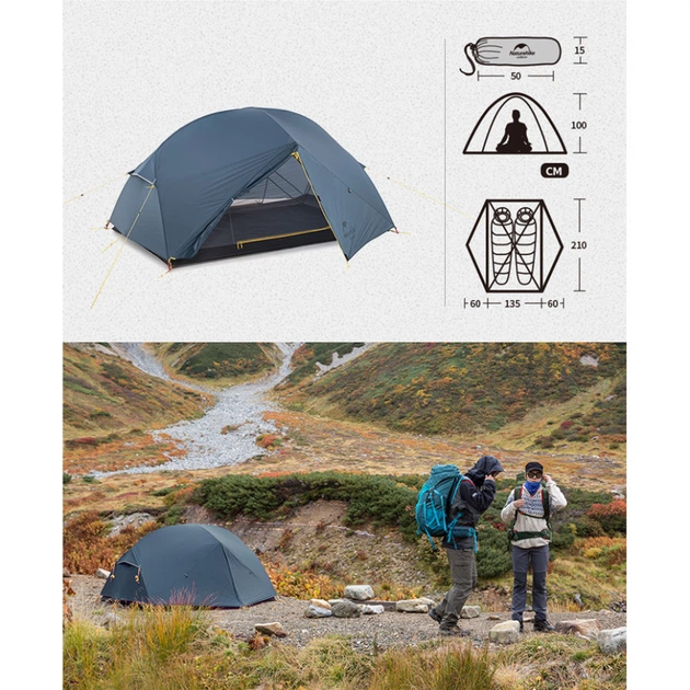 Намет двомісний ультралегкий Naturehike Mongar UL NH19M002-J 210х255х100 см 2 входи 3000 мм PU Dark Blue (6975641882596) - Фото 3 Намет двомісний ультралегкий Naturehike Mongar UL NH19M002-J 210х255х100 см 2 входи 3000 мм PU Dark Blue (6975641882596) - зображення 3