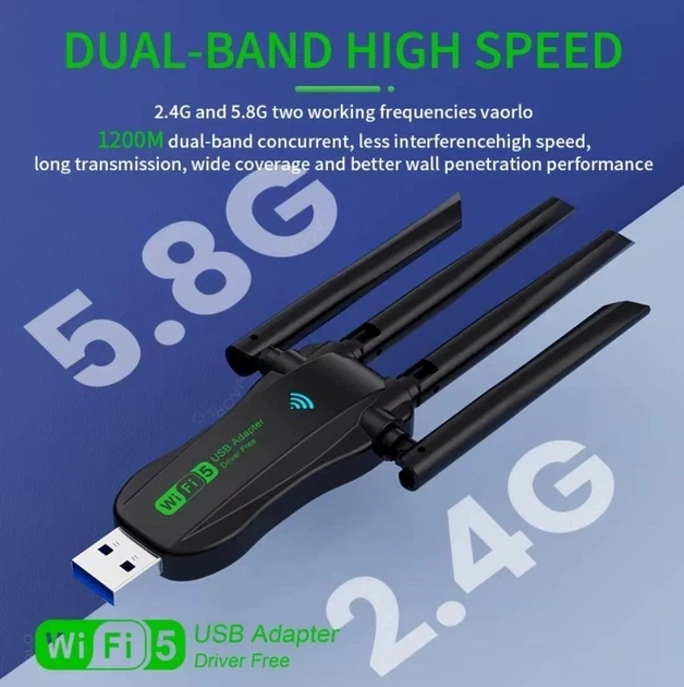 Wi-Fi адаптер AC1200 WiFi5 USB 3.0 5Ггц+2.4Ггц 4 антени V2 - зображення 3