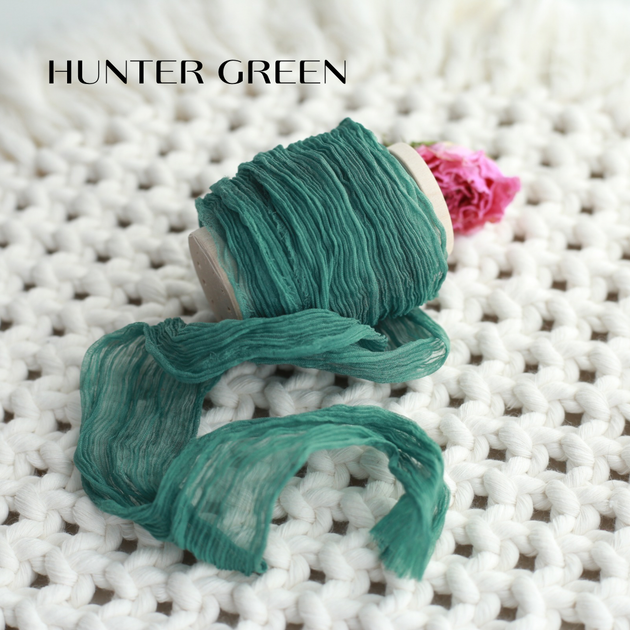 Стрічка з жатого шовку VTILENE ручного фарбування, Hunter green, 1.5 см, 3 м - зображення 4
