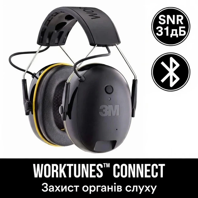Протишумні навушники 3M WorkTunes Connect 90543 / Bluetooth / До 30 годин роботи / Чорні Б/В - Фото 2 Протишумні навушники 3M WorkTunes Connect 90543 / Bluetooth / До 30 годин роботи / Чорні Б/В - зображення 2