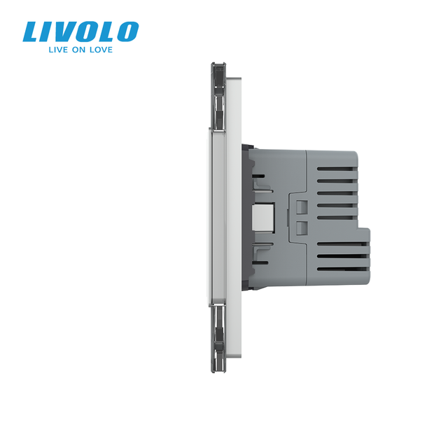 Терморегулятор для теплого пола LIVOLO с двойным выключателем и розеткой USB Type-C 18 Вт, серый, стекло - изображение 2