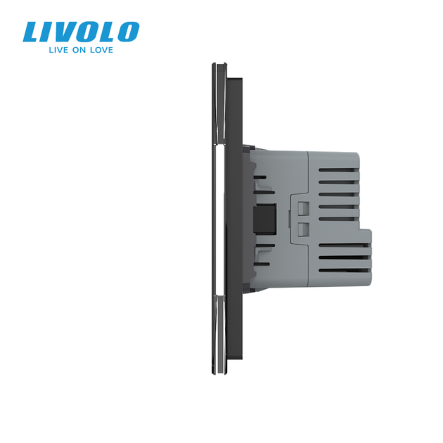 Розумний сенсорний вимикач 4 сенсори (2-2) з розеткою з USB Type-C 18 Вт, заземлення, LIVOLO чорний скло - зображення 2