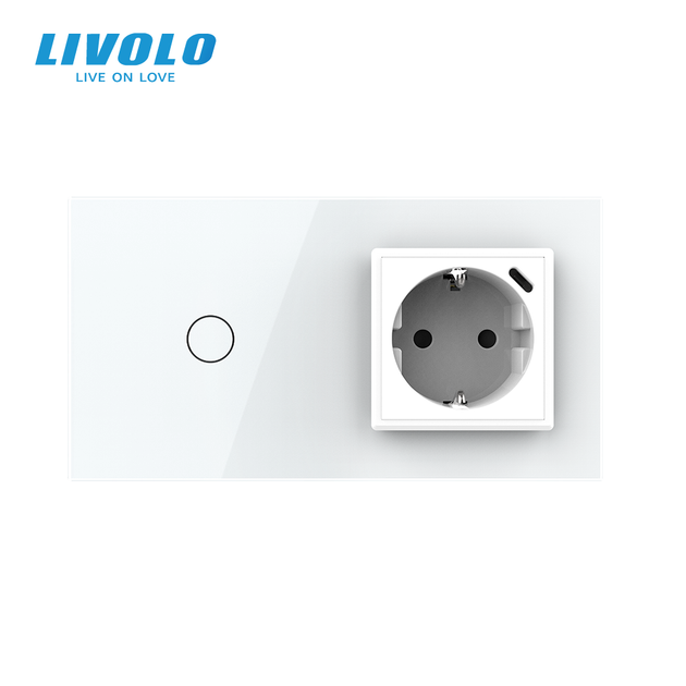 Сенсорний димер з розеткою USB Type-C 18Вт LIVOLO 16А 230В, із заземленням, шторки, білий, скло - зображення 3