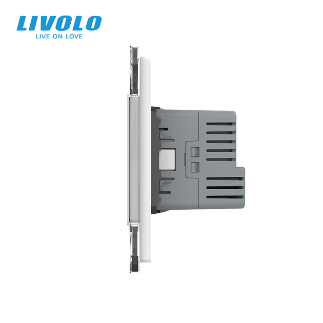 Сенсорний димер з розеткою USB Type-C 18Вт LIVOLO 16А 230В, із заземленням, шторки, білий, скло - зображення 2