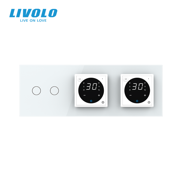 Умный двойной терморегулятор LIVOLO с управлением с телефона, выключатель 2-клавишный, белый, стекло - изображение 3