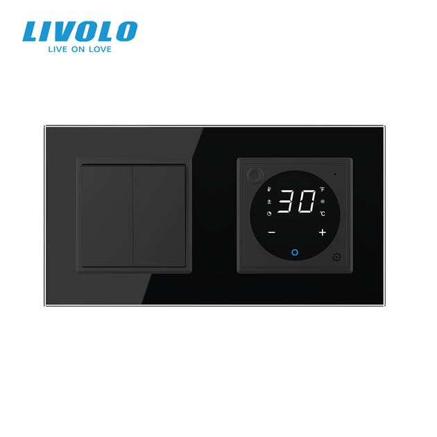 Сенсорный терморегулятор для теплого пола LIVOLO с универсальным двойным выключателем, черный, стекло - изображение 3
