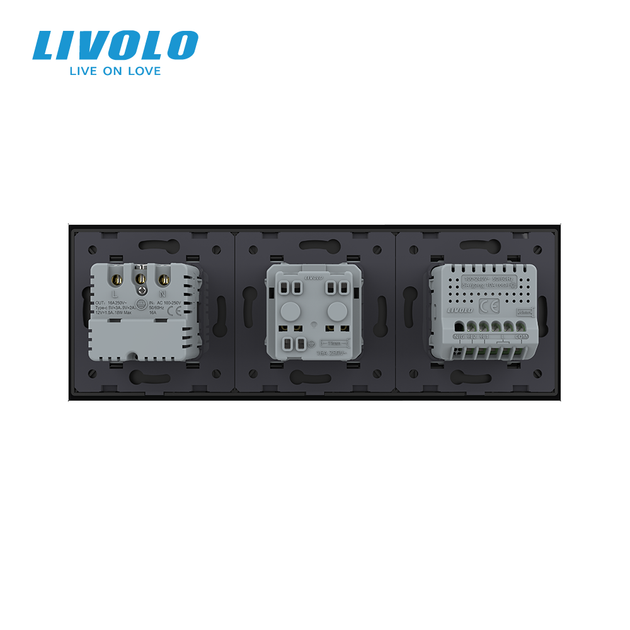 Розумний прохідний подвійний сенсорний вимикач із розеткою та розеткою USB Type-C 18 Вт LIVOLO чорний скло - зображення 4