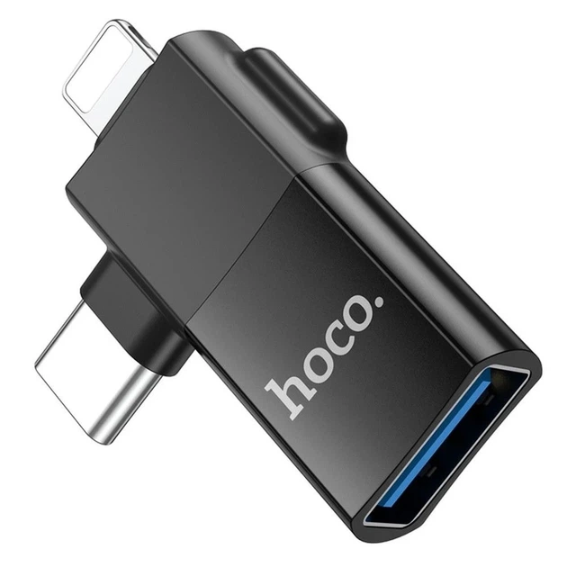 Adapter 2 in 1 Lightning/USB-C to USB 2.0 — Hoco UA17 303 — Black (777114) - Фото 3 Adapter 2 in 1 Lightning/USB-C to USB 2.0 — Hoco UA17 303 — Black (777114) - зображення 3