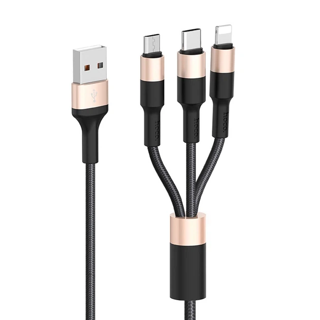 Мультикабель 3 в 1 Lightning + Micro USB + Type-C 2A 1м Hoco X26 (717231) - Фото 1 Мультикабель 3 в 1 Lightning + Micro USB + Type-C 2A 1м Hoco X26 (717231) - изображение 1