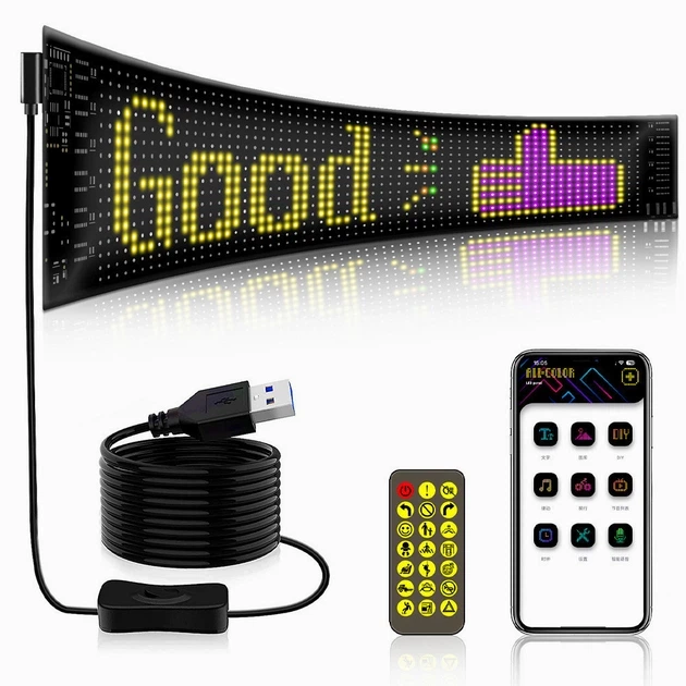Гнучка LED панель для авто 37,4х9,2см з Bluetooth та USB чорного кольору для підсвічування скла авто - Фото 1 Гнучка LED панель для авто 37,4х9,2см з Bluetooth та USB чорного кольору для підсвічування скла авто - зображення 1