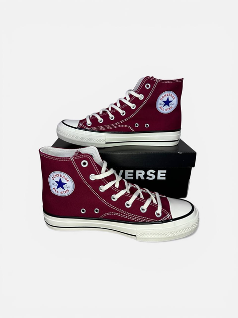 Жіночі кеди високі з вишивкою Converse бордові 41 - Фото 5 Жіночі кеди високі з вишивкою Converse бордові 41 - зображення 5