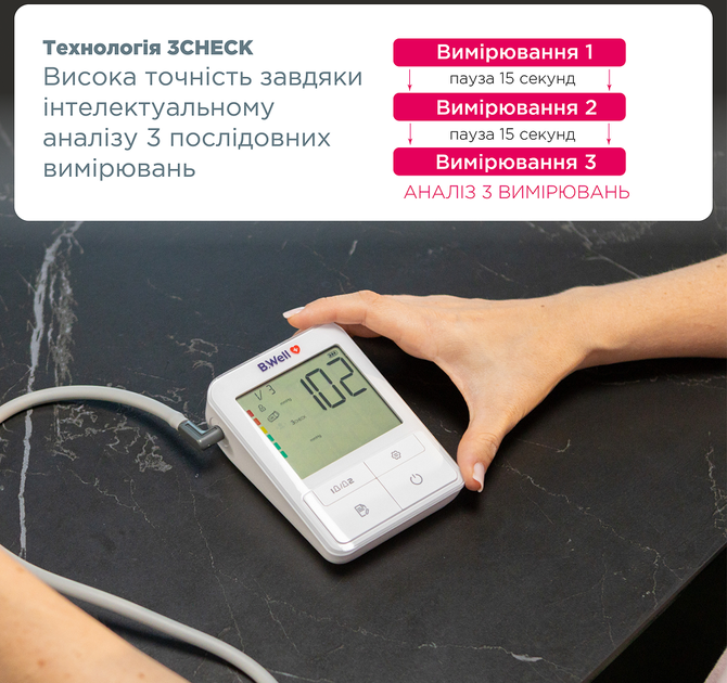 Тонометр автоматический B.Well MED-51 с индикатором аритмии IHB, функцией 3CHECK, памятью на 2 пользователей и питанием USB Type-C (без адаптера) - изображение 4