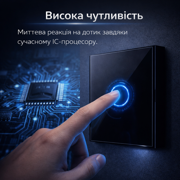 Сенсорний вимикач світла (1 клавіша), скляна панель, LED підсвітка, 220V - зображення 9