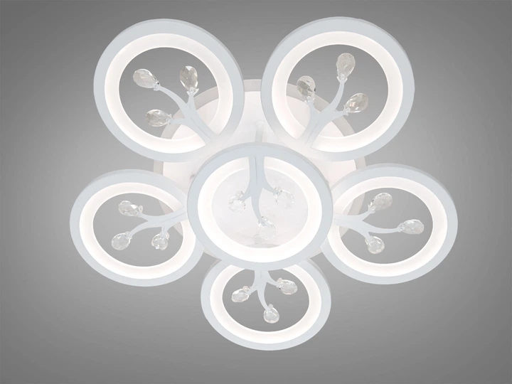 Потолочная LED люстра белая с кристаллами 95 Вт с пультом 8135/5+1WH LED 3color dimmer - Фото 1 Потолочная LED люстра белая с кристаллами 95 Вт с пультом 8135/5+1WH LED 3color dimmer - изображение 1