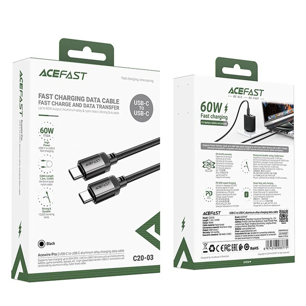 Кабель ACEFAST USB-C до USB-C алюмінієвий alloy charging data cable C20-03 |1.2m, 60W/3A| - зображення 2