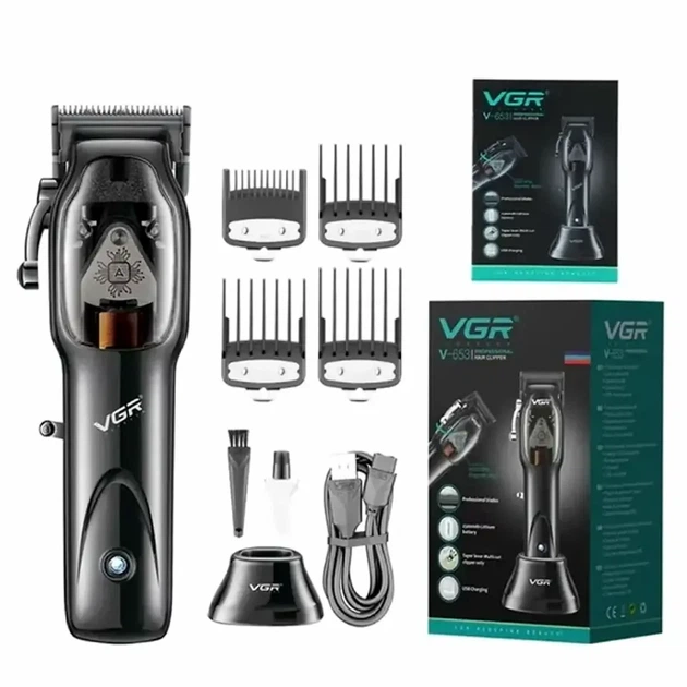 Аккумуляторная машинка для стрижки волос 10 Вт 250 г 4 насадки VGR V653 черная - изображение 6