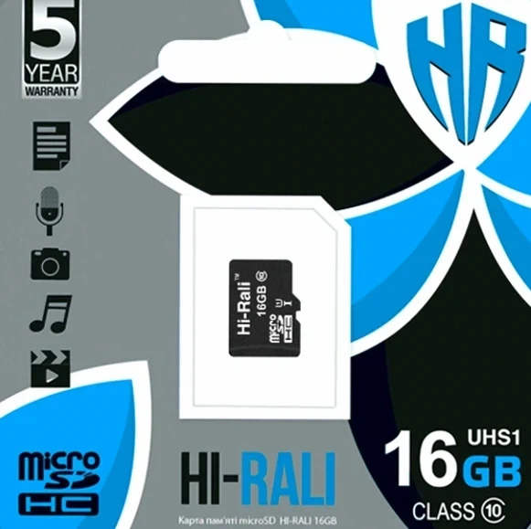 Карта пам'яті MicroSDHC 16Гб UHS-1 клас 10 чорний для запису відео 4К Hi-Rali - Фото 2 Карта пам'яті MicroSDHC 16Гб UHS-1 клас 10 чорний для запису відео 4К Hi-Rali - зображення 2