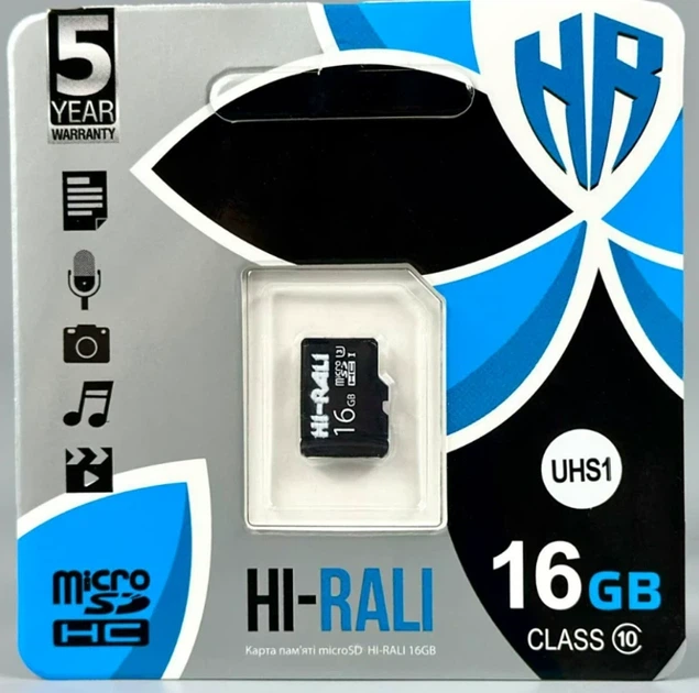 Карта пам'яті MicroSDHC 16Гб UHS-1 клас 10 чорний для запису відео 4К Hi-Rali - Фото 4 Карта пам'яті MicroSDHC 16Гб UHS-1 клас 10 чорний для запису відео 4К Hi-Rali - зображення 4