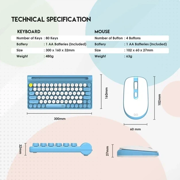 Беспроводная клавиатура и мышь Fantech Go WK897 компактные размеры 80 кнопок USB Bluetooth синий - Фото 8 Беспроводная клавиатура и мышь Fantech Go WK897 компактные размеры 80 кнопок USB Bluetooth синий - изображение 8