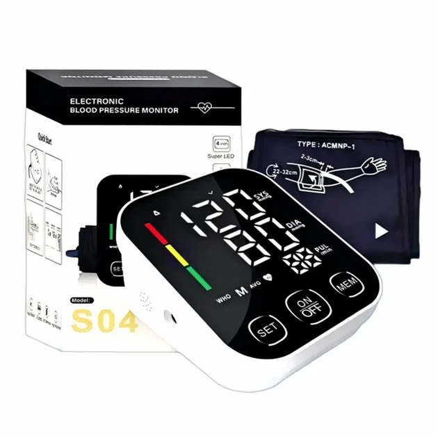 Автоматический тонометр S-04 с индикатором аритмии USB питание 4 батарейки тип AAA цвет белый - Фото 8 Автоматический тонометр S-04 с индикатором аритмии USB питание 4 батарейки тип AAA цвет белый - изображение 8