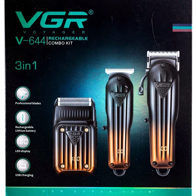 Набор для стрижки волос и бороды VGR V-644 аккумуляторная машинка триммер шейвер мощность 5 В нержавеющая сталь - изображение 2