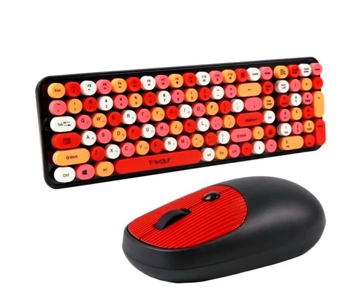 Беспроводной комплект клавиатура и мышь TWolf TF350 Colorful 105 клавиш USB адаптер 2.4GHz черный красный ABS пластик - изображение 4