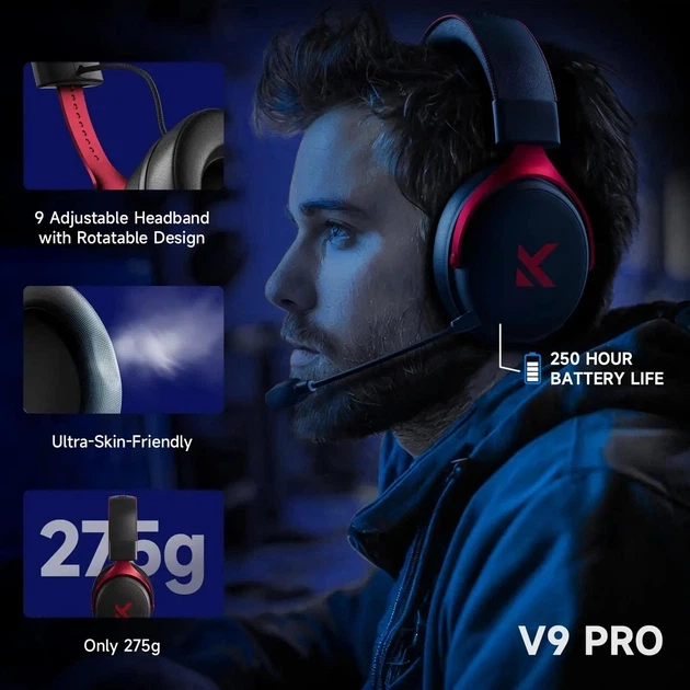 Навушники MCHOSE V9 PRO Black Бездротова Ігрова Гарнтура, Радиоканал/Bluetooth/3.5мм. Знімний Мікрофон, RGB Підсвічування, 7.1 Акумулятор 250 Годин. PC/PS4/PS5/Switch/Xbox - Фото 4 Навушники MCHOSE V9 PRO Black Бездротова Ігрова Гарнтура, Радиоканал/Bluetooth/3.5мм. Знімний Мікрофон, RGB Підсвічування, 7.1 Акумулятор 250 Годин. PC/PS4/PS5/Switch/Xbox - зображення 4