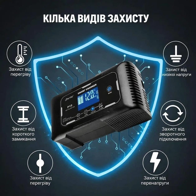Зарядний пристрій HTRC P15 15A 12V/24V для автомобільних АКБ LiFePO4, AGM, GEL | Розумна зарядка з функцією Repair - изображение 4