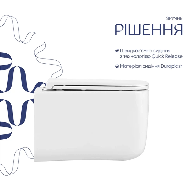 Унитаз подвесной Qtap Gemini Ultra Quiet 485×340×350 мм, White, с сиденьем Slim Duroplast / Soft-close / Quick Release - изображение 4