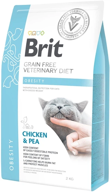 Корм сухий Brit Grain Free VetDiet Cat Obesity для котів з зайвою вагою та ожирінням з куркою та горохом 2 кг - Фото 1 Корм сухий Brit Grain Free VetDiet Cat Obesity для котів з зайвою вагою та ожирінням з куркою та горохом 2 кг - изображение 1