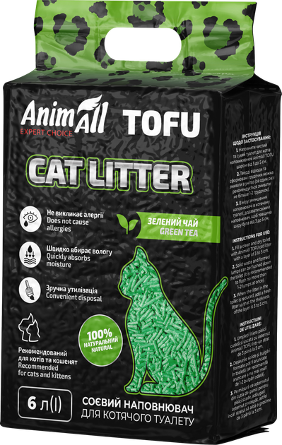 Наповнювач для котячого туалету AnimAll Тофу з ароматом зеленого чаю Соєвий грудкуючий 2.6 кг (6 л) (2000981103897/4820224500355) - зображення 2