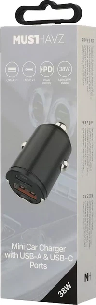 Ładowarka samochodowa Musthavz PD 1 x USB Type-C + 1 x USB Type-A 38W Black (MHCACHEADPD38W) - obraz 2