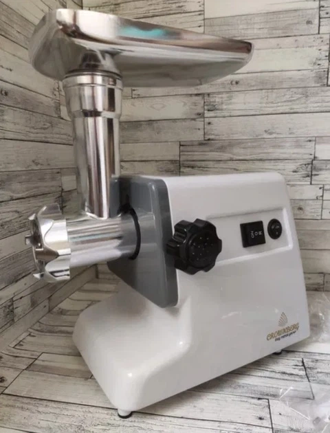 М'ясорубка електрична Crownberg CB 4211 2500W з реверсом, 2 решітки 5/7 мм, насадки для ковбас і кеббе, електром'ясорубка для дому біла - изображение 4