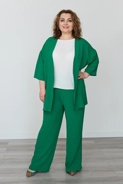 Костюм жіночий повсякдений-casual креп зелений-білий 02-111 52р - Фото 1 Костюм жіночий повсякдений-casual креп зелений-білий 02-111 52р - изображение 1