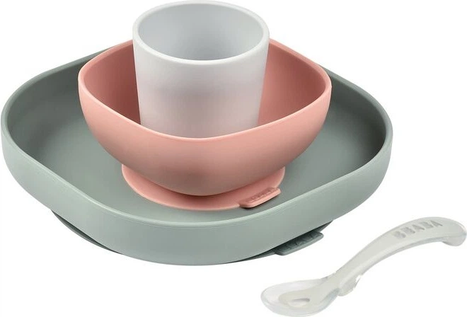 Zestaw naczyń dziecięcych Beaba różowo-eukaliptusowy 4 szt (3384349135072) - obraz 1