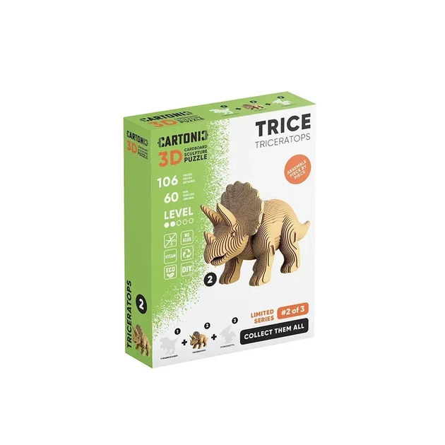 3D Пазл Конструктор Картонный Cartonic Трицератопс Динозавр (Triceratops Collectible) 105 деталей - изображение 2