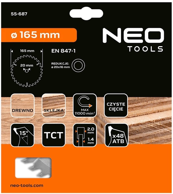 Диск побідитовий Neo Tools для пилки 165 x 1.4 x 2.0 x 20 мм (5906692004218) - зображення 2